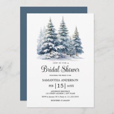 Winter pine forest Snow in Love Bridal Shower Invitations