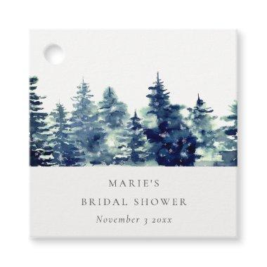 Winter Pine Forest Snow Watercolor Bridal Shower Favor Tags