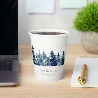 Winter Pine Forest Snow Watercolor Bridal Shower Paper Cups