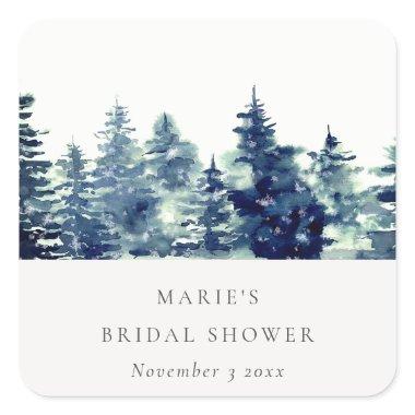 Winter Pine Forest Snow Watercolor Bridal Shower Square Sticker