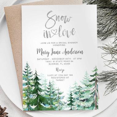 Winter Pine Tree Snow in love Bridal Shower Invitations