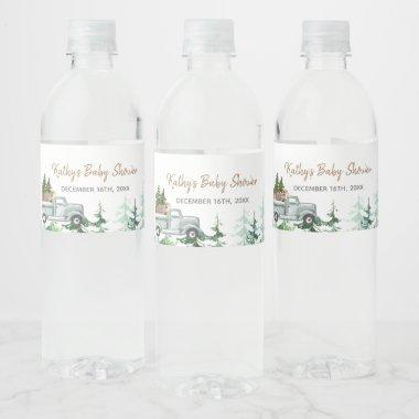 Winter Pine Trees Baby Shower Water Bottle Label