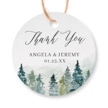 Winter Pine Trees Forest Elegant Thank You Favor Tags