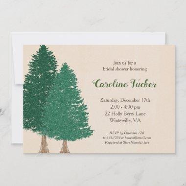 Winter Pine Trees Rustic Bridal Shower Invitations