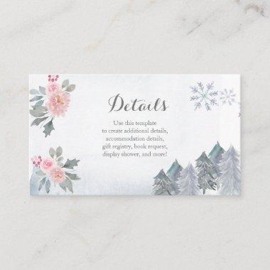Winter Pink Floral Baby Shower Insert Card