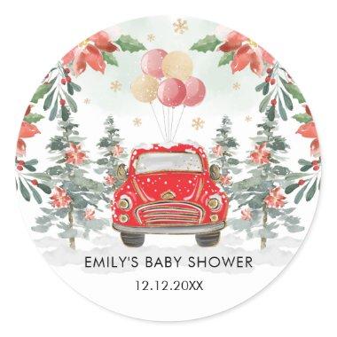 Winter Poinsettia Greenery Drive By Party Parade Classic Round Sticker