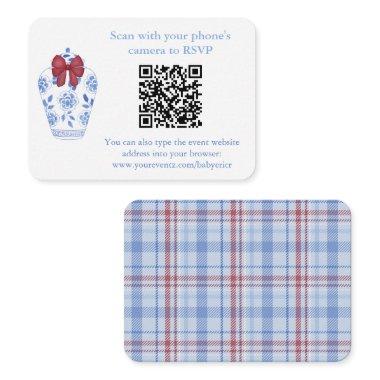 Winter Red Blue Tartan QR Code Wedding Shower RSVP Enclosure