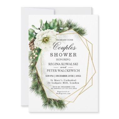 Winter Rose Pine Holly Couple's Shower Invitations