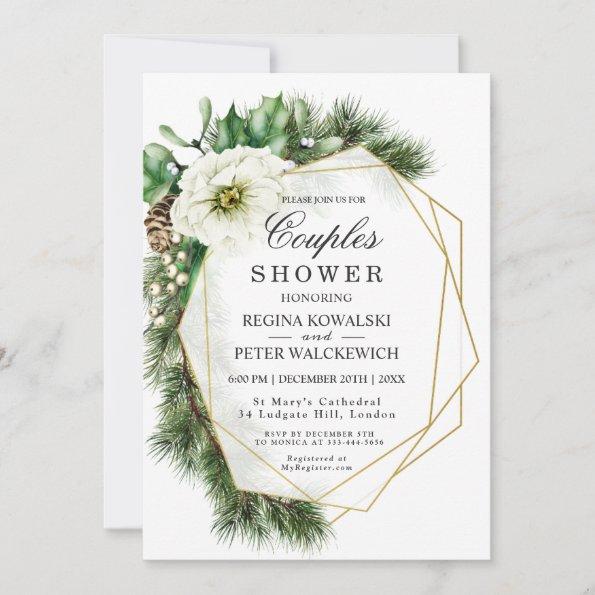 Winter Rose Pine Holly Couple's Shower Invitations