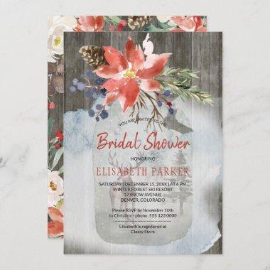 Winter Rustic Floral Barn Wood Bridal Shower Invitations