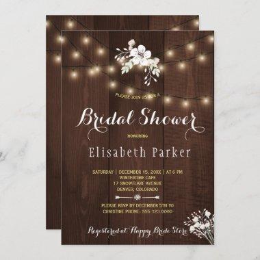 Winter Rustic Floral Bridal Shower | Barn Wood Invitations