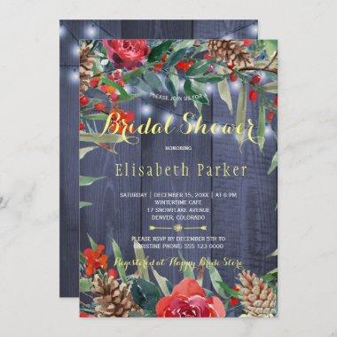 Winter Rustic Floral Bridal Shower | Navy Wood Invitations