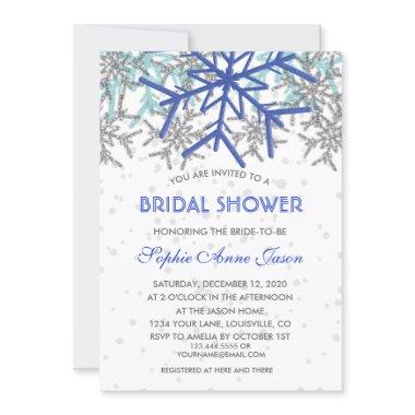 Winter Silver Navy Blue Snowflakes