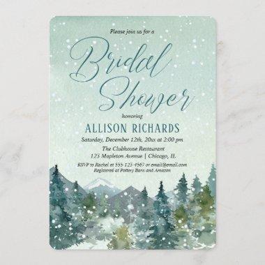 Winter snow fall mountains rustic bridal shower Invitations