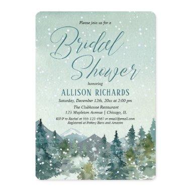 Winter snow fall mountains rustic bridal shower Invitations