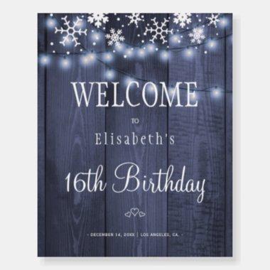 Winter snow lights birthday welcome sign