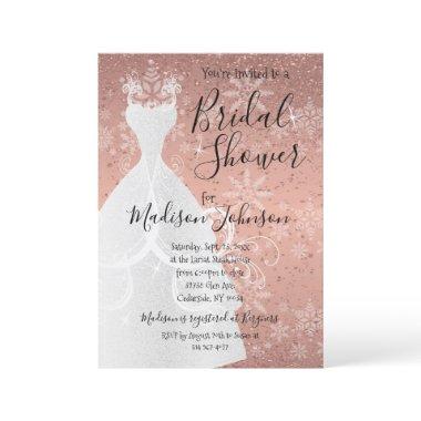 Winter Snowfall Bridal Shower - Rose Gold Invitations