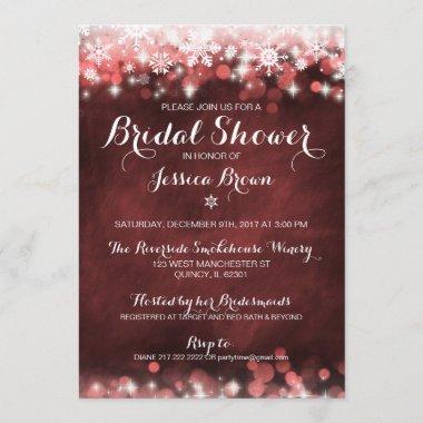 Winter Snowflake Bridal Shower Invitations - Red