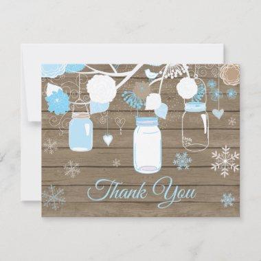 Winter Snowflake Mason Jar Blue Thank You Invitations