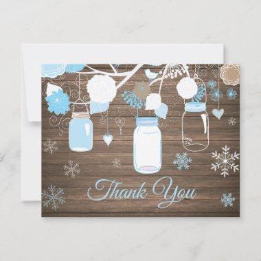 Winter Snowflake Mason Jar Blue Thank You Invitations