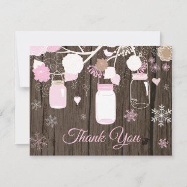 Winter Snowflake Mason Jar Pink Thank You Invitations