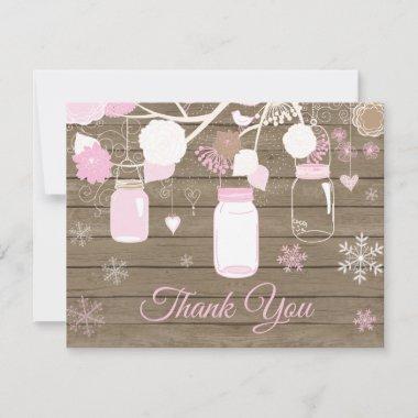 Winter Snowflake Mason Jar Pink Thank You Invitations