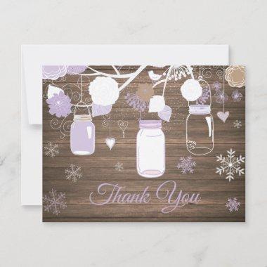 Winter Snowflake Mason Jar Purple Thank You Invitations