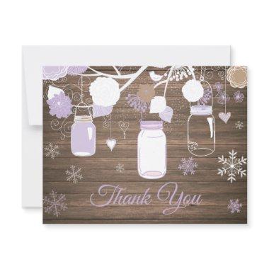 Winter Snowflake Mason Jar Purple Thank You Invitations