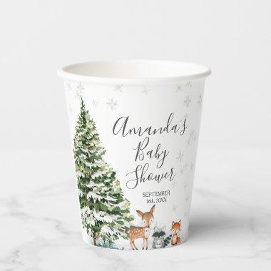 Winter Snowflakes Deer animal Mountain Forest Paper Cups