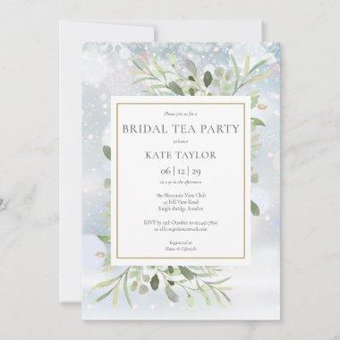 Winter Snowflakes Greenery Bridal Tea Party Invitations