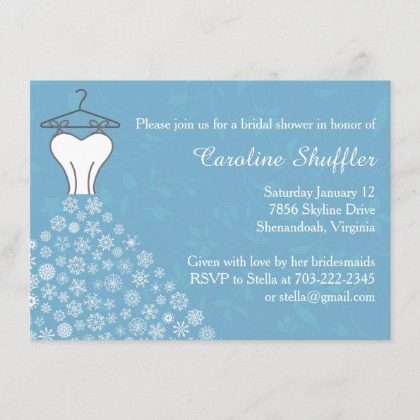 Winter Snowflakes Wedding Dress Bridal Shower Enclosure Invitations