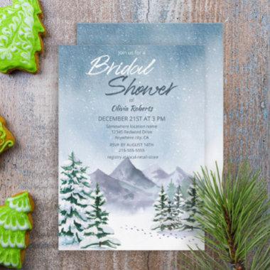 Winter Snowy Mountain Forest Bridal Shower Invitations