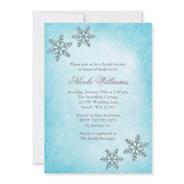 Winter Sparkle Snowflakes Teal Bridal Shower Invitations