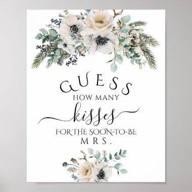 Winter Watercolor Floral Bridal How many kisses Poster