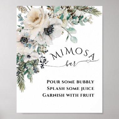 Winter Watercolor Floral Modern Bridal Mimosa Bar Poster