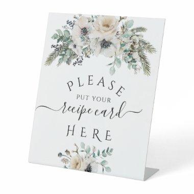 Winter Watercolor Floral Modern Bridal recipe Pedestal Sign