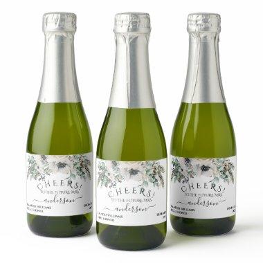 Winter Watercolor Floral Modern Bridal Shower Sparkling Wine Label