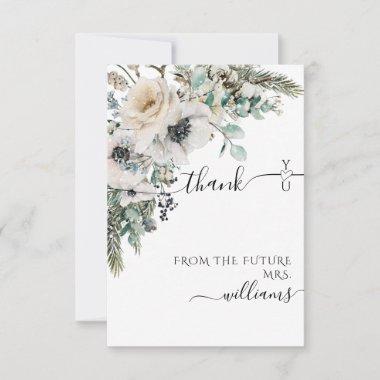 Winter Watercolor Floral Modern Bridal Shower Thank You Invitations