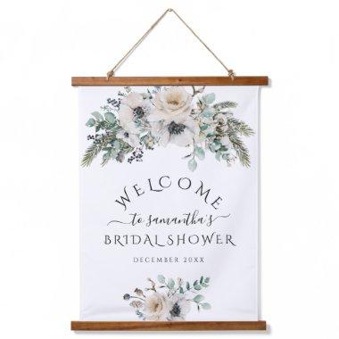 Winter Watercolor Floral Modern Bridal Welcome Hanging Tapestry
