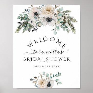 Winter Watercolor Floral Modern Bridal Welcome Poster