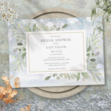 Winter Watercolor Greenery Bridal Shower Invitations