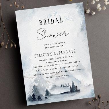 Winter Watercolor Mountains Bridal Shower Invitations