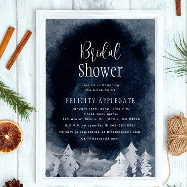 Winter Watercolor Pine Trees Bridal Shower Invitations