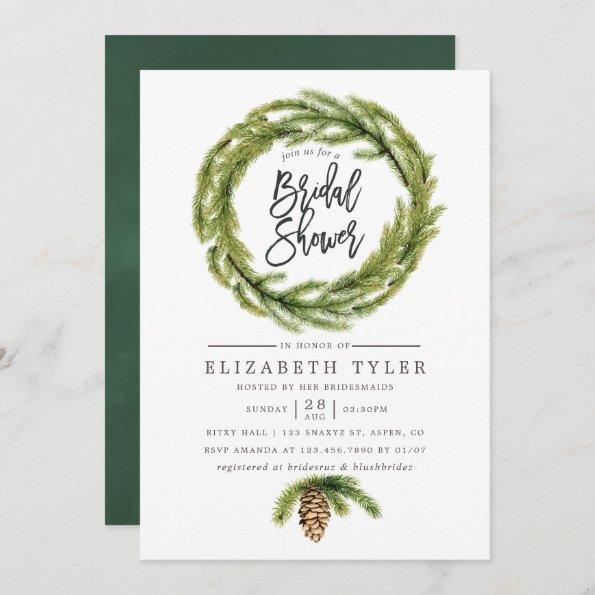 Winter Watercolor Pines Bridal Shower Invitations