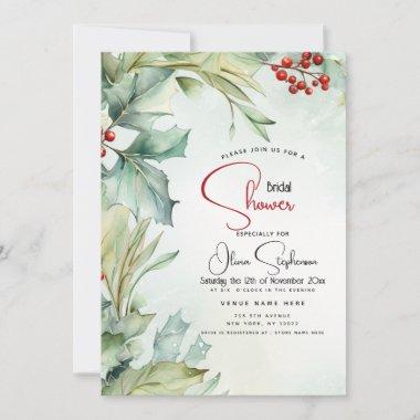 Winter Watercolor Winter Holly and Berries Invitations
