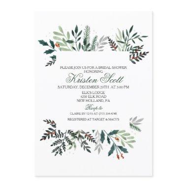 Winter Watercolor Wreath Bridal Shower Invitations