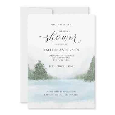 Winter Wedding Bridal Shower Lake Trees Snow Invitations