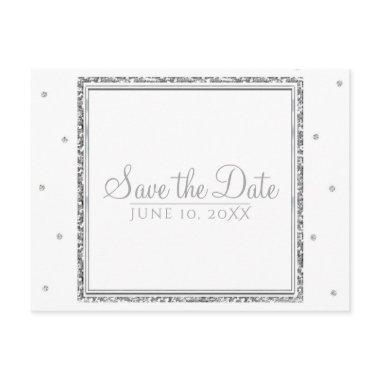 Winter Wedding Glam Silver & White Save the Date Announcement Post