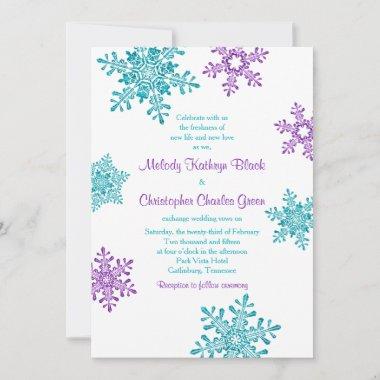 Winter Wedding Invite | Purple Turquoise Snowflake