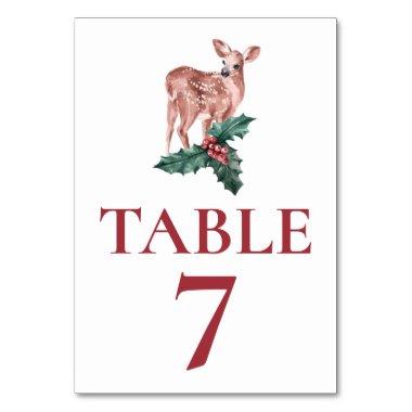 Winter Wedding Red Table Number Christmas Deer